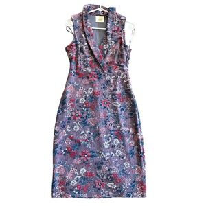 Maeve Anthropologie Purple Floral Jacquard Shawl Collar Sleeveless Dress 6